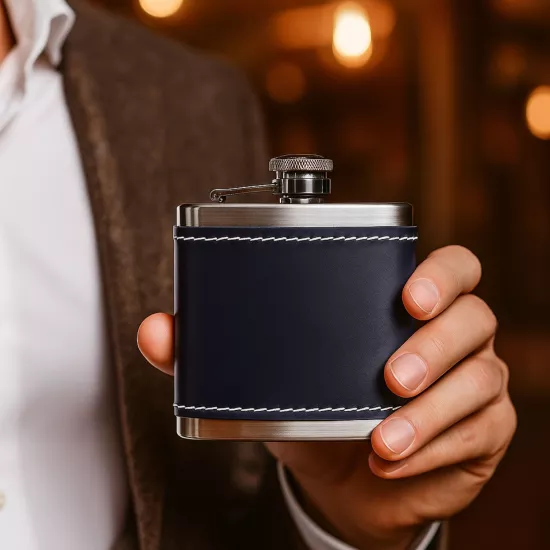 Lacivert İçki Matarası Deri Limited Sınırlı Üretim
