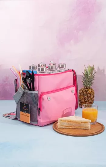 Pembe Çiçekli Termal Yiyecek İçecek Çantası